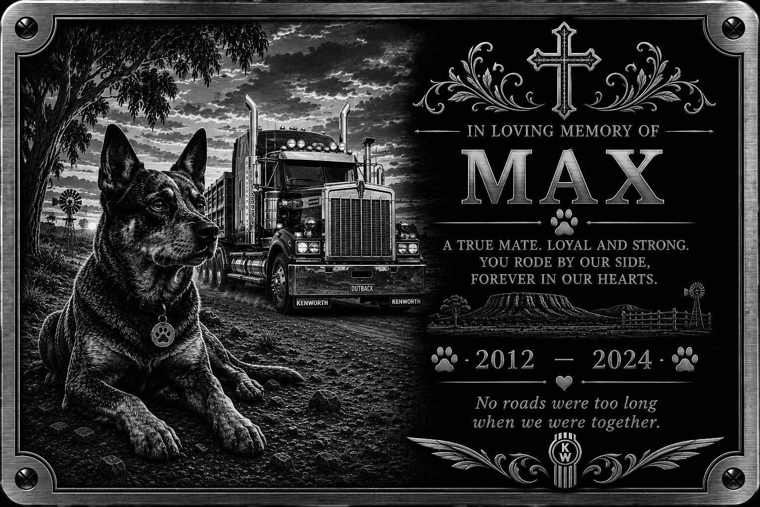 Personalised Pet Memorial Plaque Custom Photo Engraved Aluminium Dog & Truck