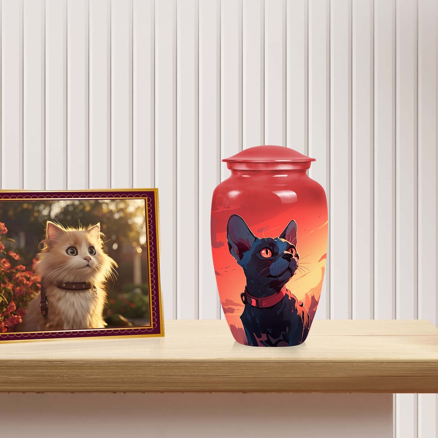 Black Cat Against a Sunset Pet Cremation Urn For Cat Ashes