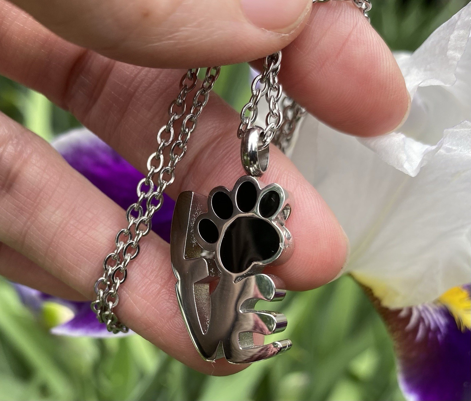 Pet Cremation Pendant Urn Keychain 1″ Key Ring Dog Cat Ashes LOVE Pawprint Word