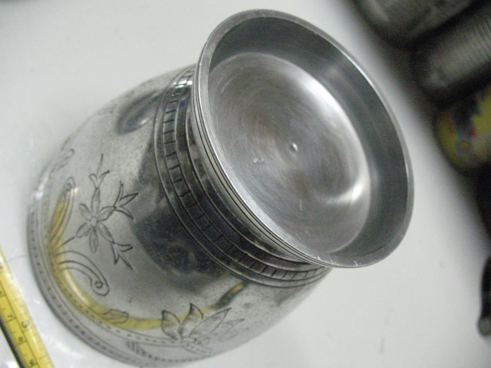 VINTAGE HAND CHASED URN SPUN ALUMINUM 6” TALL HAND MADE