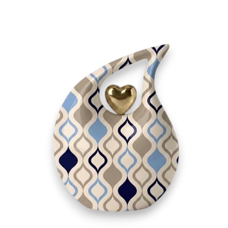 Blue Geometric Ogee Teardrop Cremation Urn Adult 200 Cu In Ashes for Love Ones