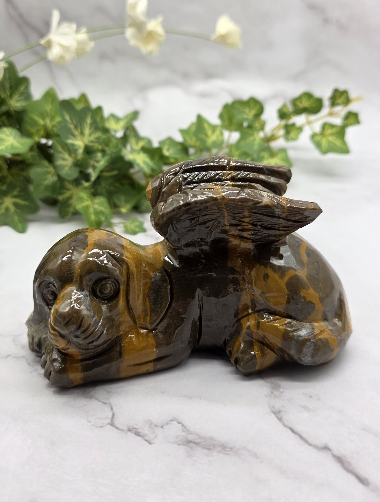 Mountain Jasper Winged Angel Dog – Pet Memorial Statue, Gemstone Pet Loss Gift