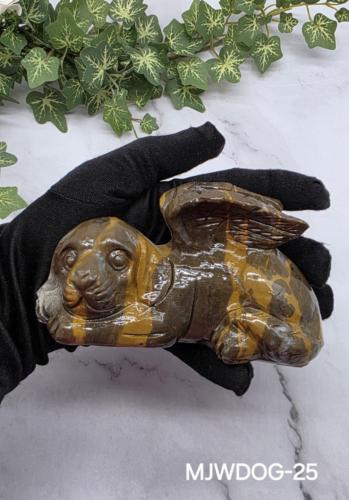 Mountain Jasper Winged Angel Dog – Pet Memorial Statue, Gemstone Pet Loss Gift