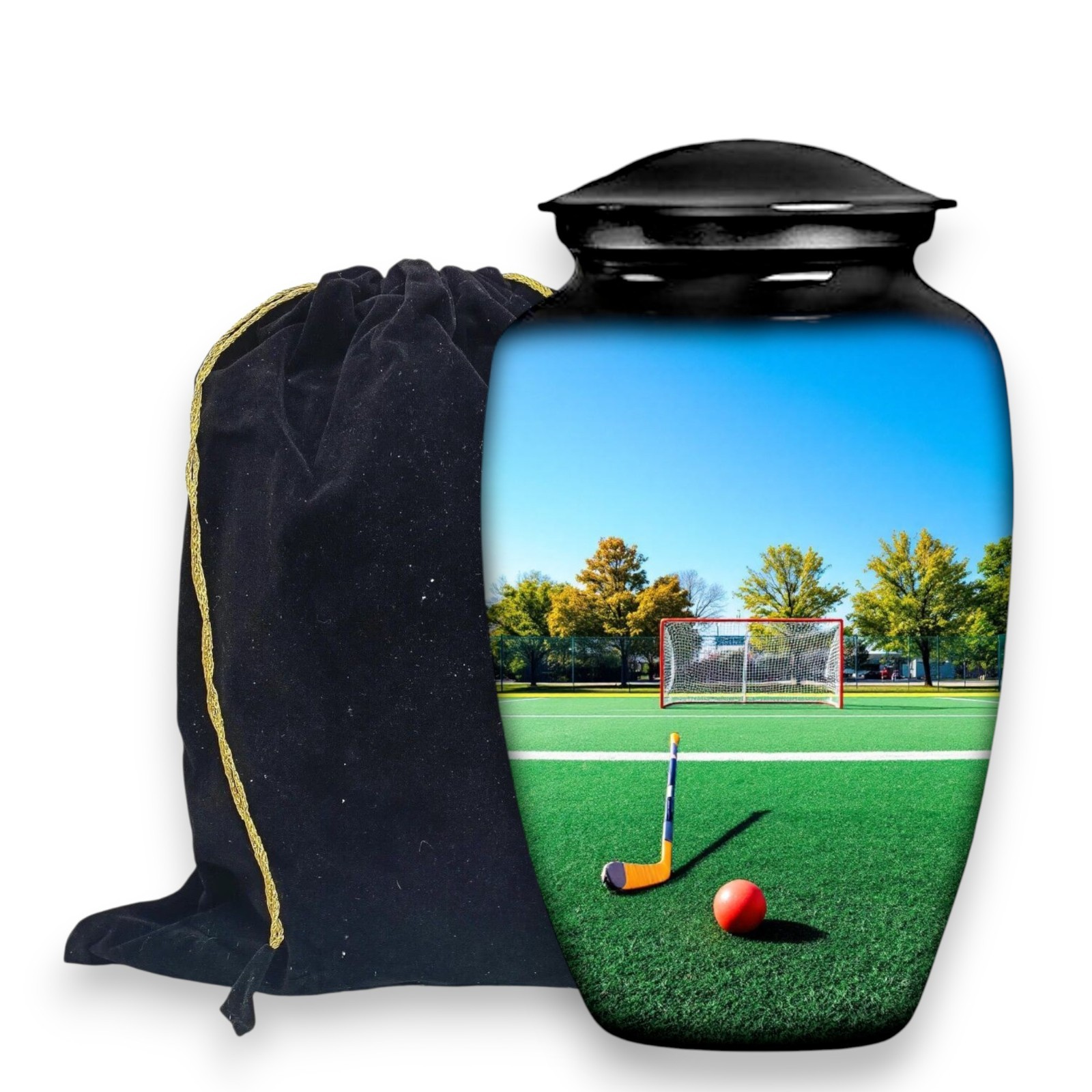 New Hockey Cremation Large Black Urn Human Ashes w/Bag Earns for Men & Women