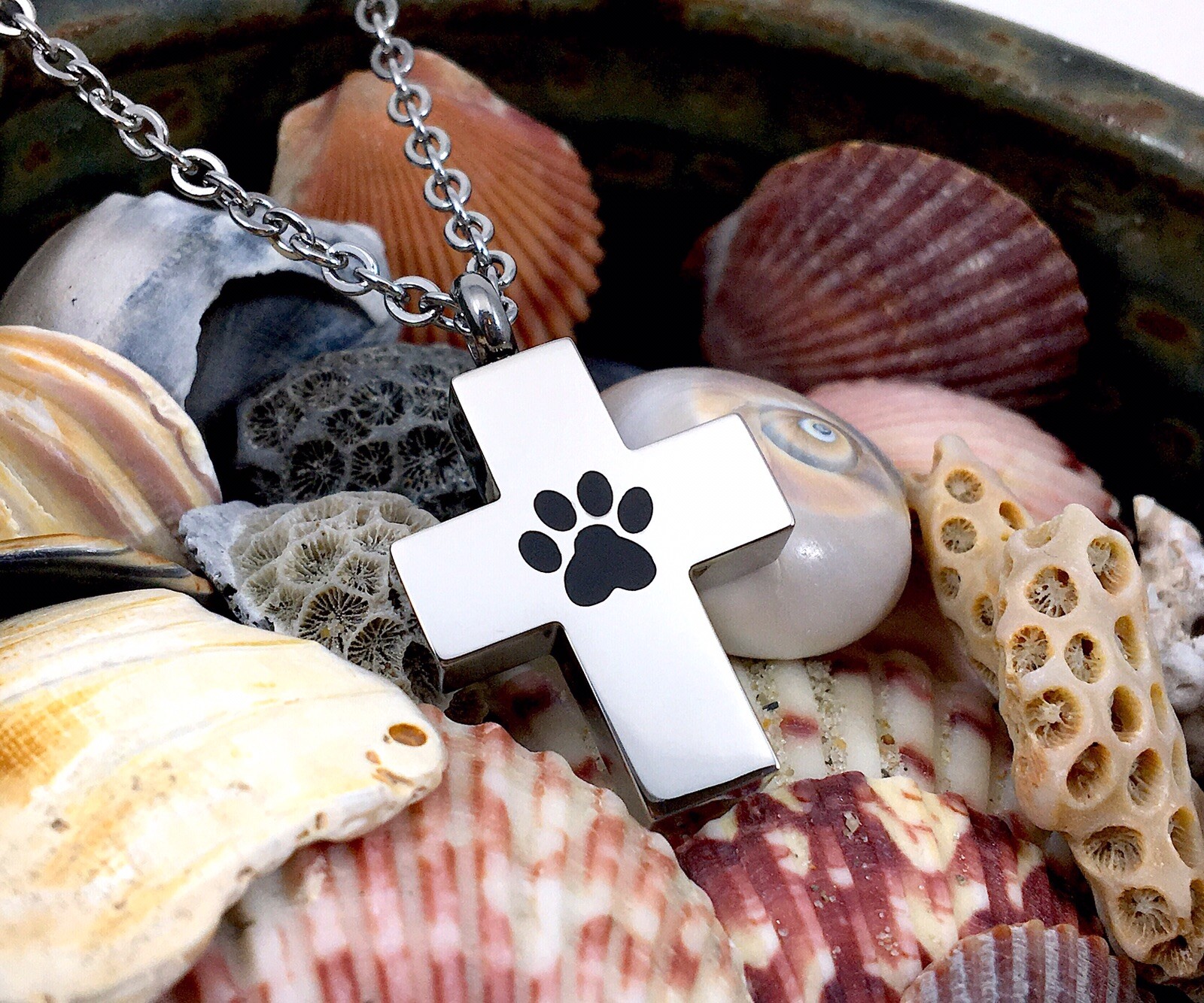 Cross Pet Cremation Necklace Chain Jewelry Pendant Urn Angel Paw Print Dog Cat
