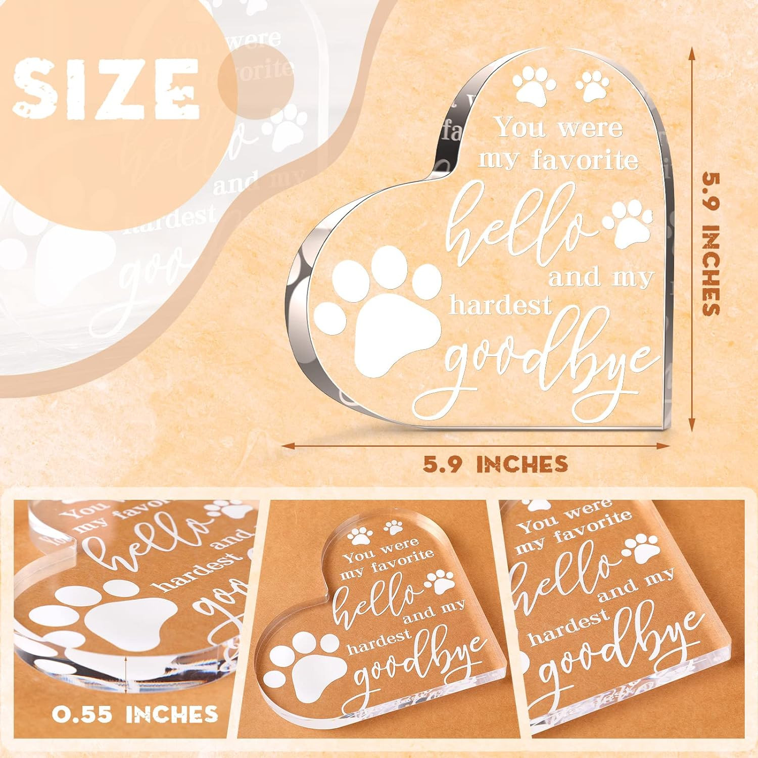PET Memorial Gift Dog Sympathy Gift for Loss Bereavement Crystal Acrylic Heart D