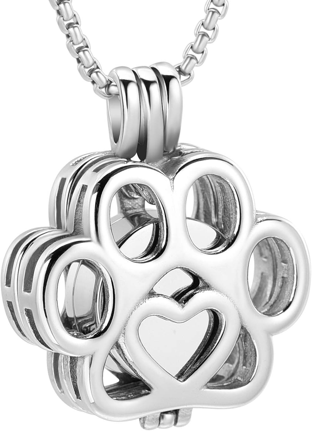 Stainless Steel Paw Print Urn Necklace for Pet Ashes – Near Weightless Design