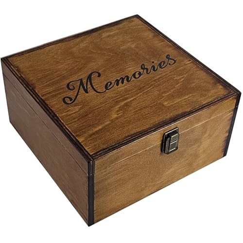 Large Wooden Memory Box for Keepsakes, 10″ x 10″ x 5″ Wooden Keepsake Memories