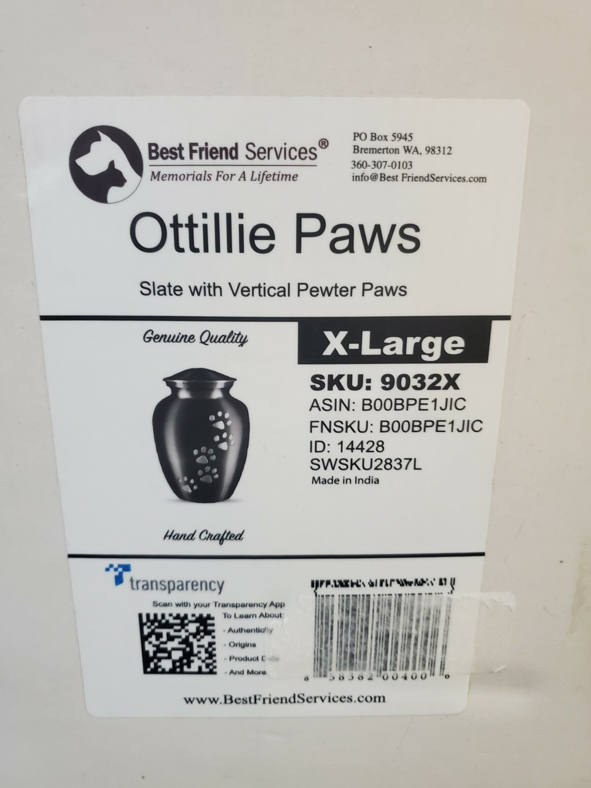 Best Friend Services Ottillie Series Pet Urn X-Large