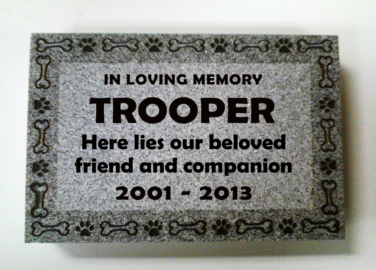 Pet memorial head stone grave marker 12 x 8″ custom engraved- 2″ granite