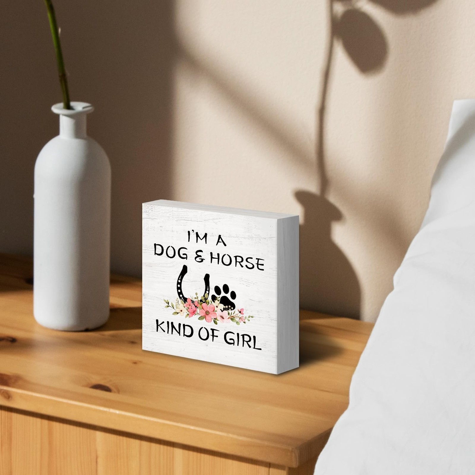 Dog Lovers Gifts Horse Gift for Women Wood Box Sign Desk Decor, I’m a Dog and…