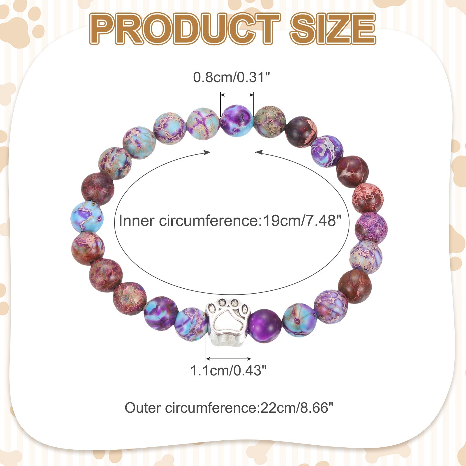 Stone Paw Bracelet,Paw Print Dog Mom Memorial Bracelet,Dark Purple
