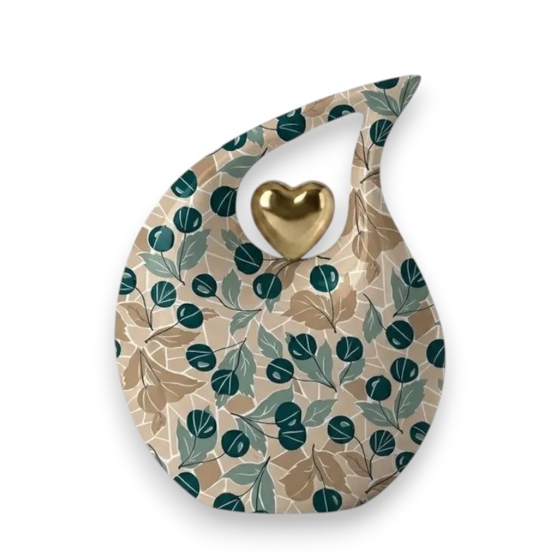 Berry Leaf Teardrop Cremation Metal Urn for Adult Human Ashes Men Women