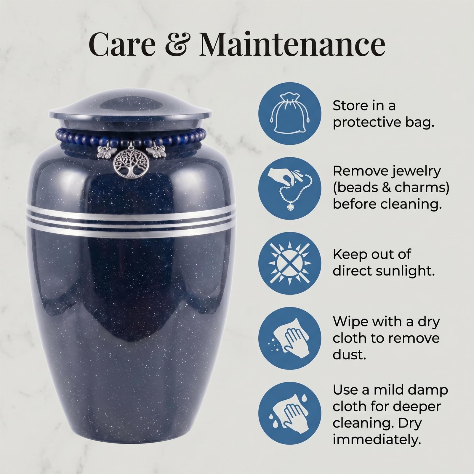 Cremation Urns for Human Ashes Adult Female/Male— Midnight Blue Metal Urn