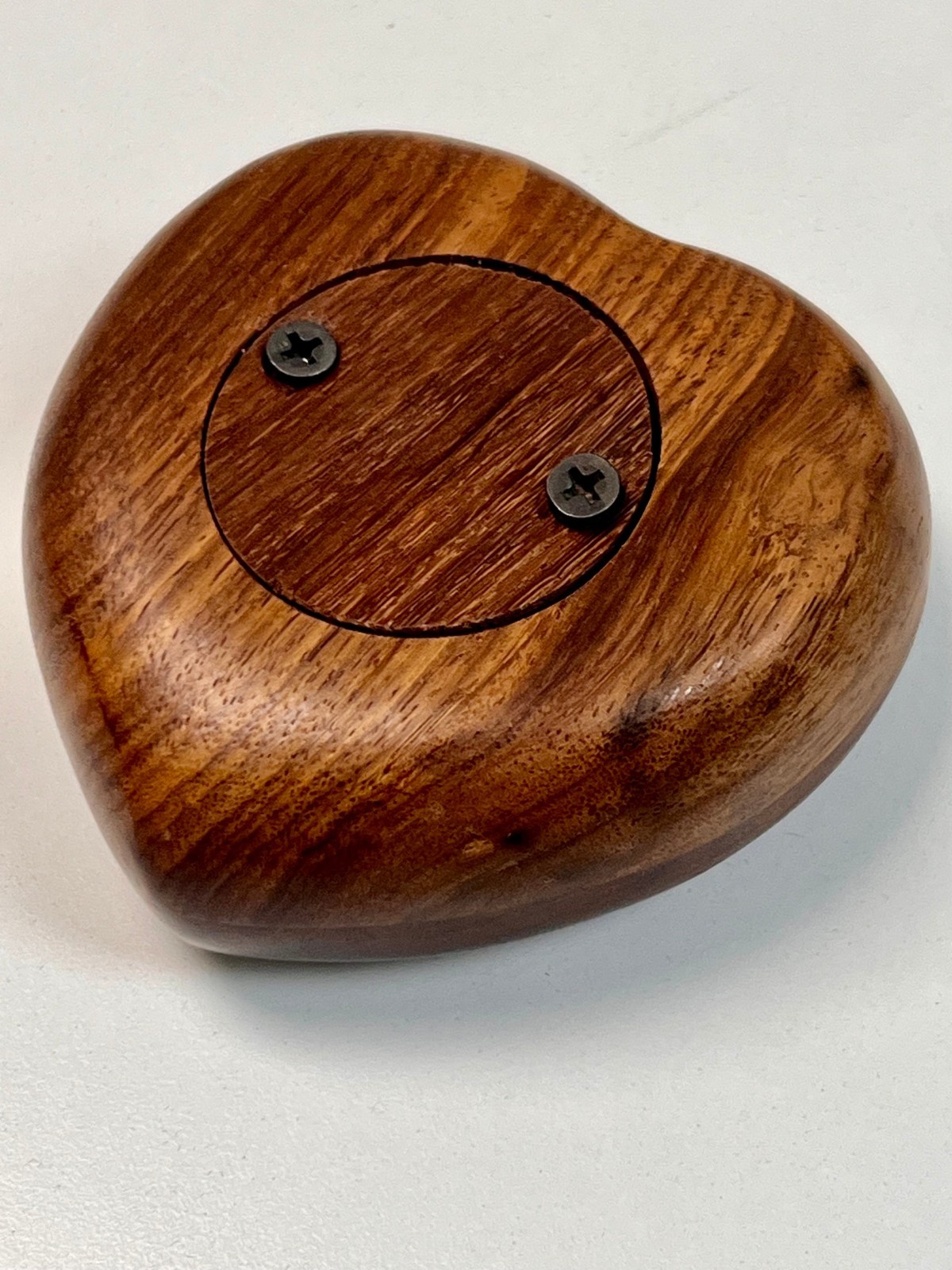 Wood Pet Cremation Urn Heart Shape w/ Brass Paw Print Memorial Keepsake Small