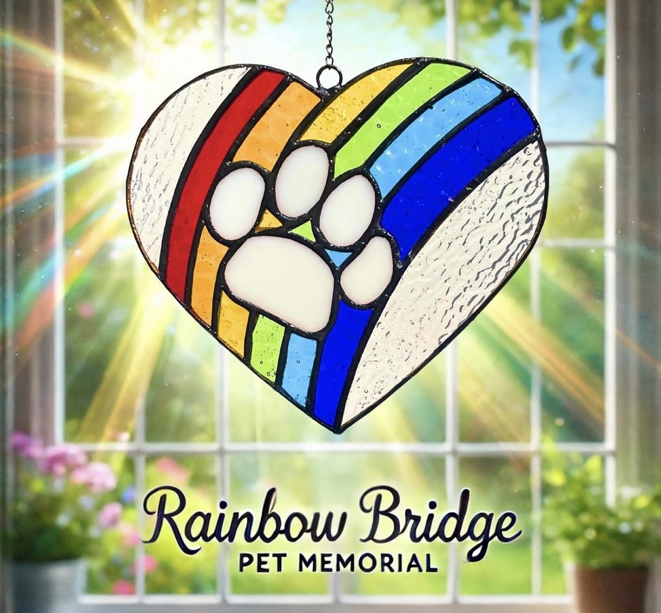 LastingTails Rainbow Dog Memorial Gifts, Paw Print Heart Suncatcher, Loss of Dog