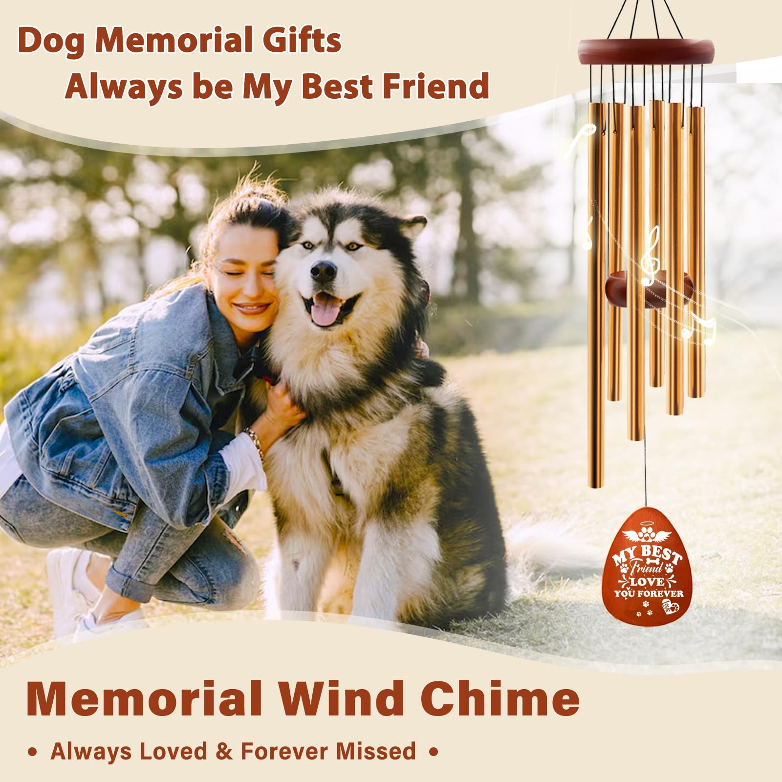 Dog Memorial Gifts for Loss of Dog, 25″ Pet Memorial Gifts Wind Chimes
