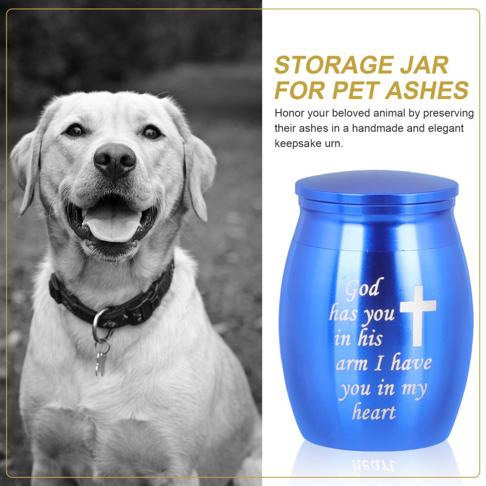 Pet Ashes Storage Jar Blue Round Simple Design for Funeral Ceremony 1Pack