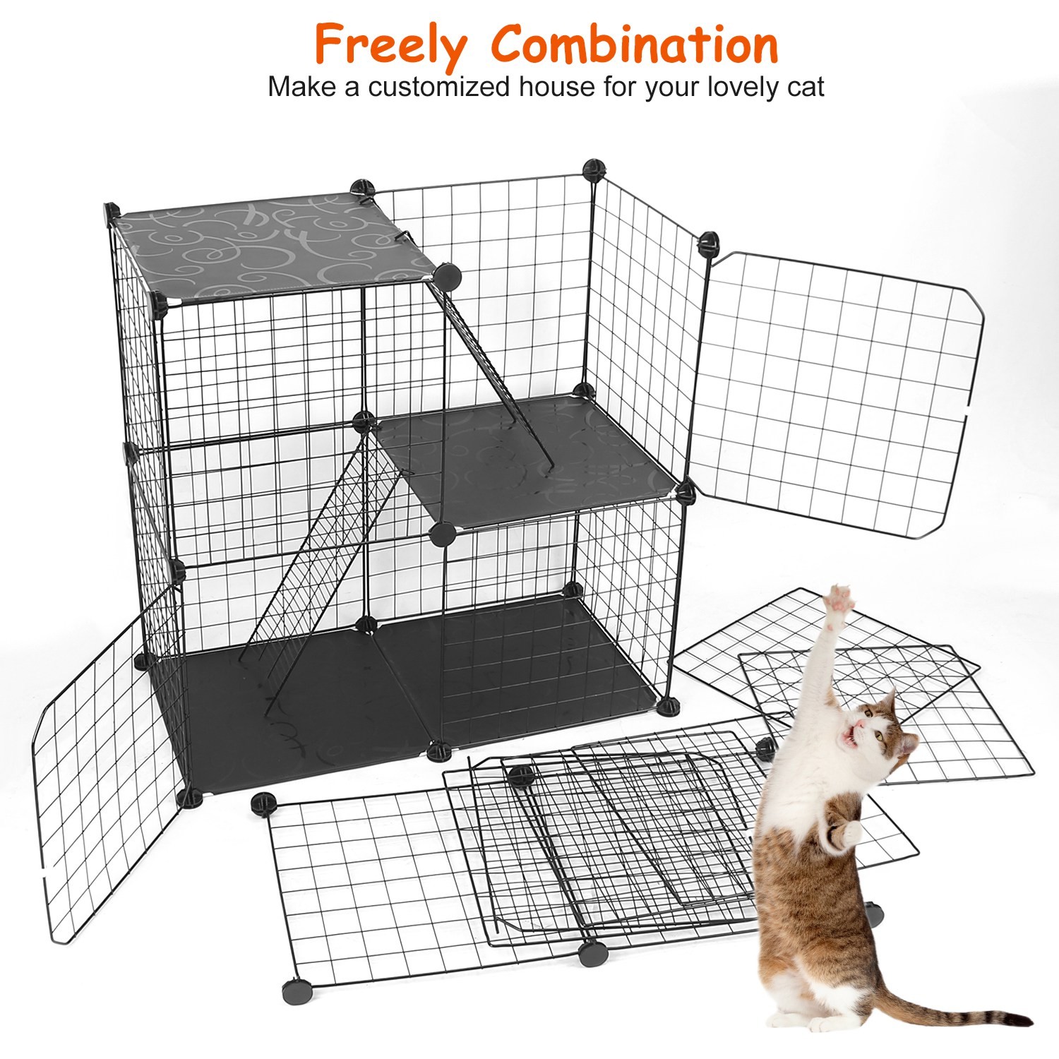 3 Tier Cat Playpen Cage Metal Indoor Cat House Detachable Kitten House With 3 Do