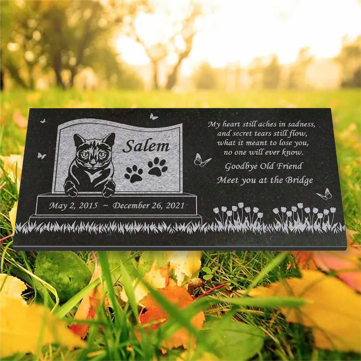 Personalized Cat Memorial – Granite Stone Pet Grave Marker – 6×12 – Salem