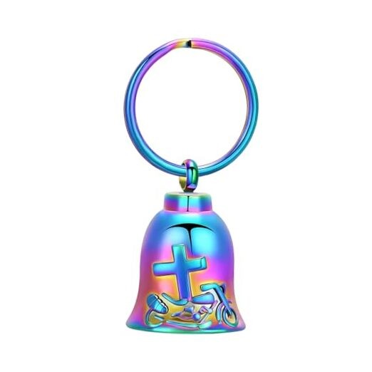 Bell Cremation Keychain for Ashes Holder Cross Motorcycle Keychain-colorful