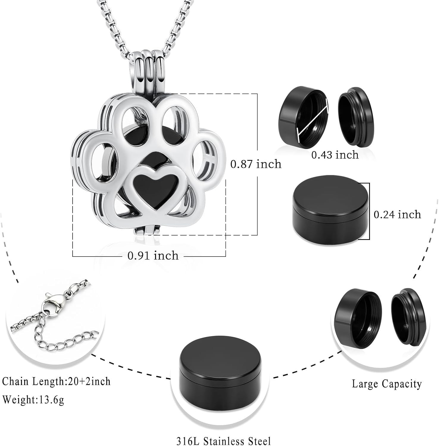 Pet Cremation Jewelry For Ashes For Dog/Cat Paw Stainless Steel Memorial Lock…