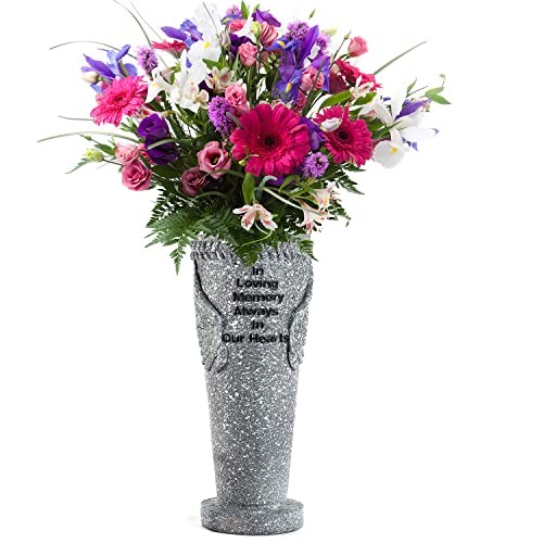 Cemetery Grave Flower Vase, Angel Wings Vase with Ground Spikes for 2 Pack