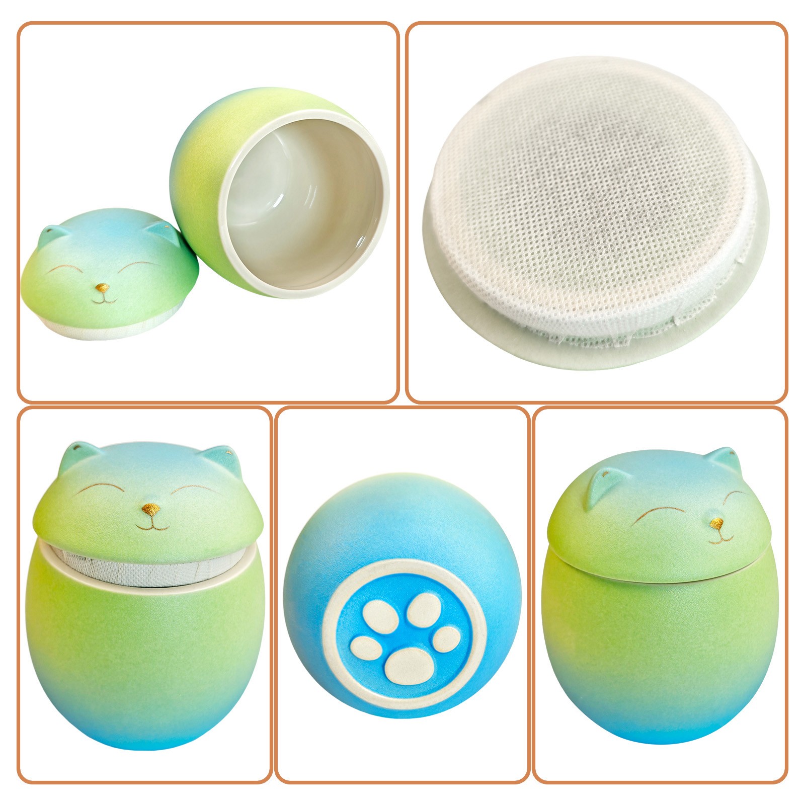 Blue-Green Gradient L Smiley Cat Shaped Pet Urn For Small Dog And Cat Ashes