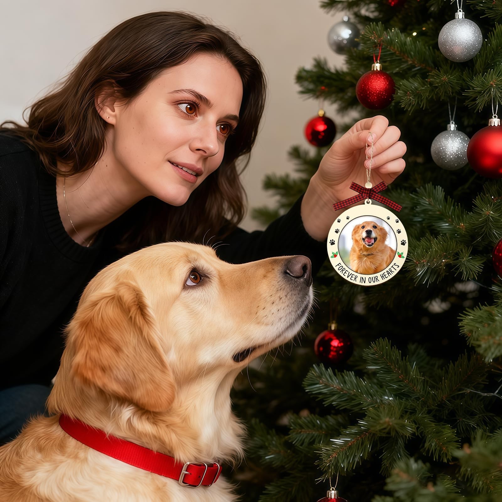 Dog Memorial Photo Ornament 2025, Forever in Our Hearts Wooden Hanging 2.5″ P…