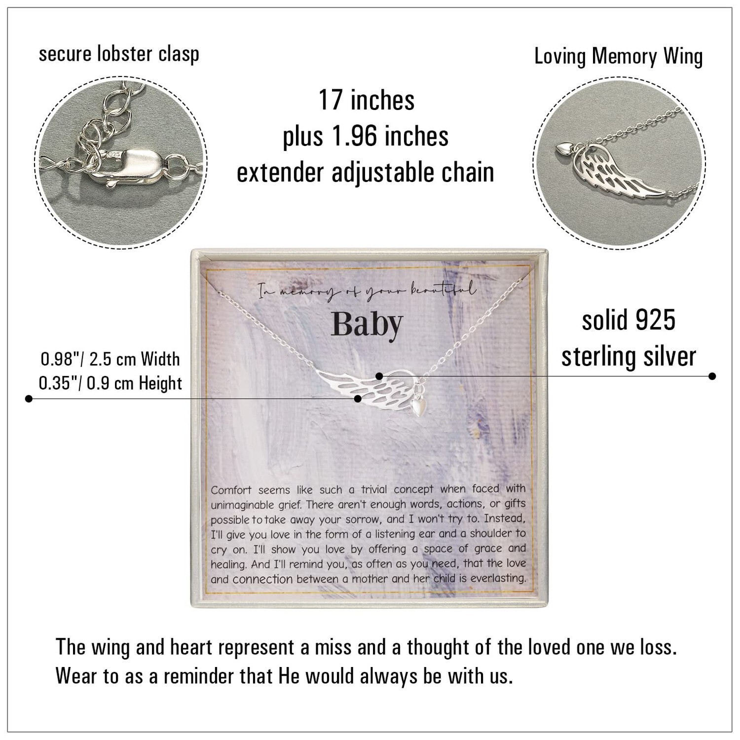 RareLove Miscarriage Gifts for Mothers,925 Sterling Silver Baby Angel Wing He…