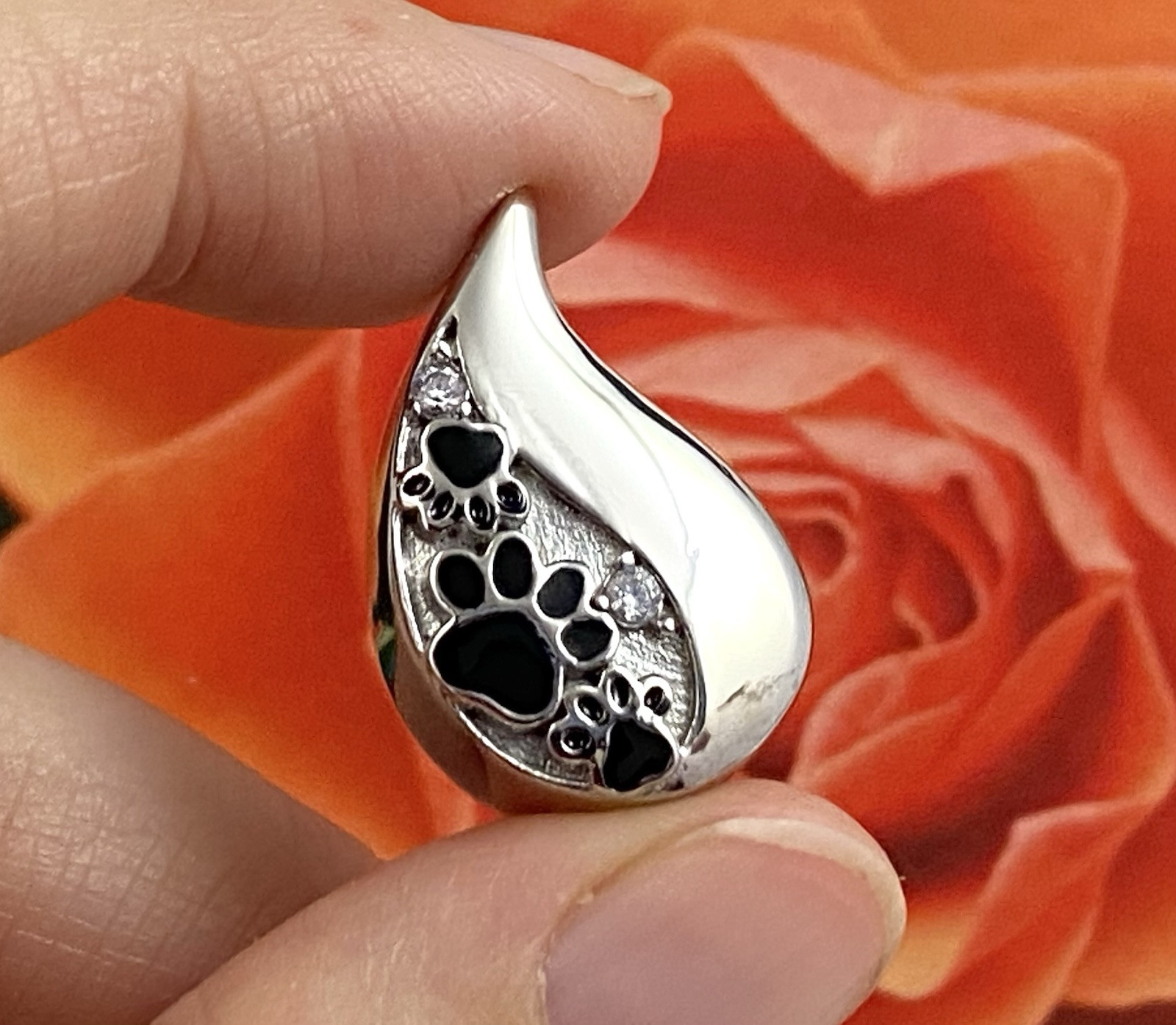 Pet Cremation Jewelry Necklace Pendant Urn Holds Ash Paw Print Dog Cat Teardrop