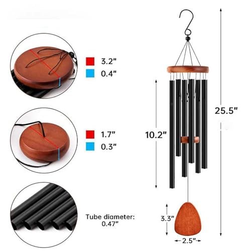Personalized Dog Memorial Wind Chimes 25.5 Inch Sympathy Gift for Pet Loss Black