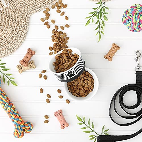 Ceramic Stripe Paw Pet Bowls Collection, Small Bowl Set, 4.25×2″ Black
