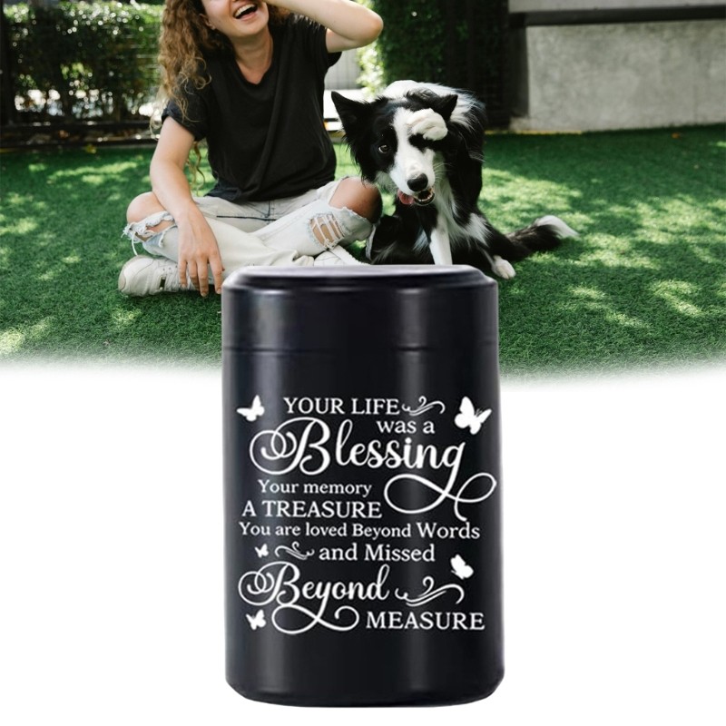 Black Stainless Steel Cremation Urn For Pet Ashes Casket Storage Urn Casket Jar
