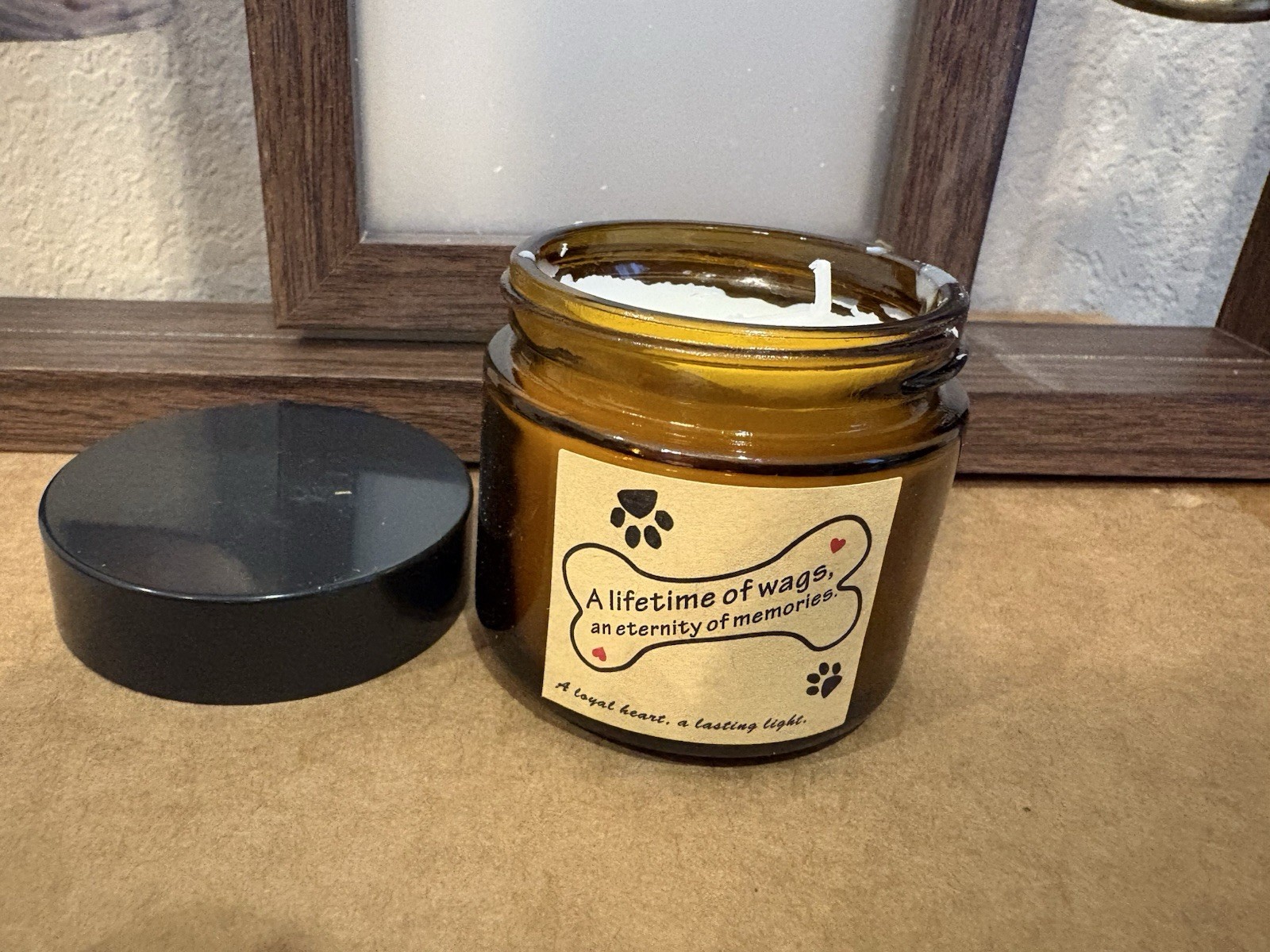 Pet Memorial Tabletop Floating/Swivel Frame With Candle, Bell, Charm 11” X 8”