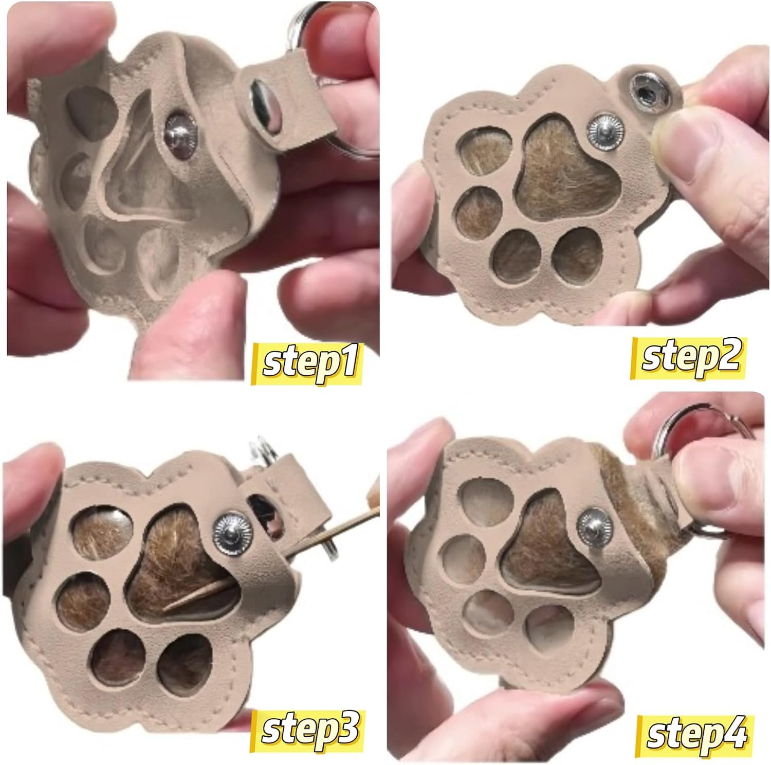 3 Pcs Paw Print Pet Hair & Keepsake Memorial Keychain, Store Pet Fur Gift for
