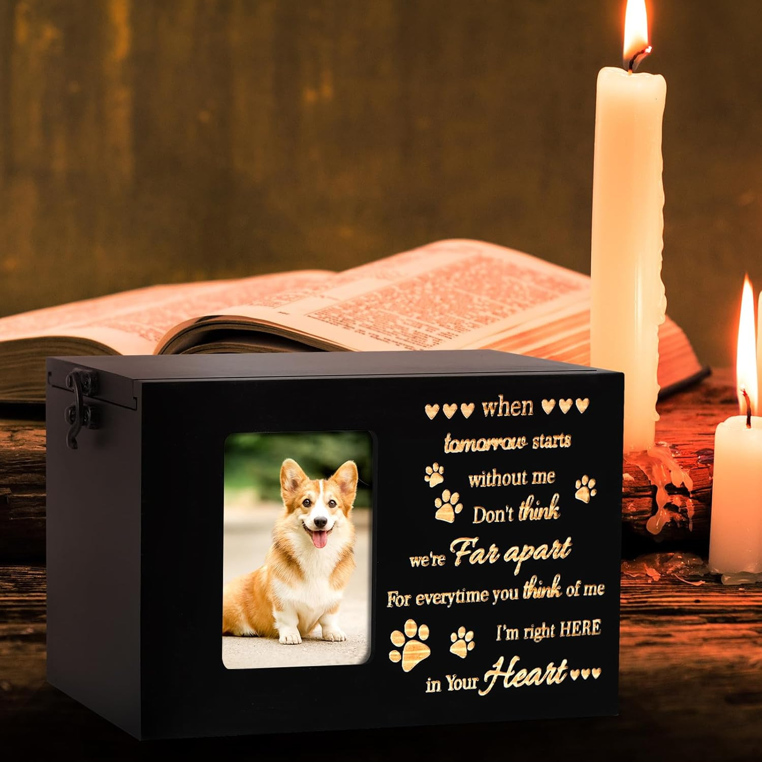 Pet Urns for Dog or Cat Ashes, Wooden Funeral Cremation Urns with Photo Frame…