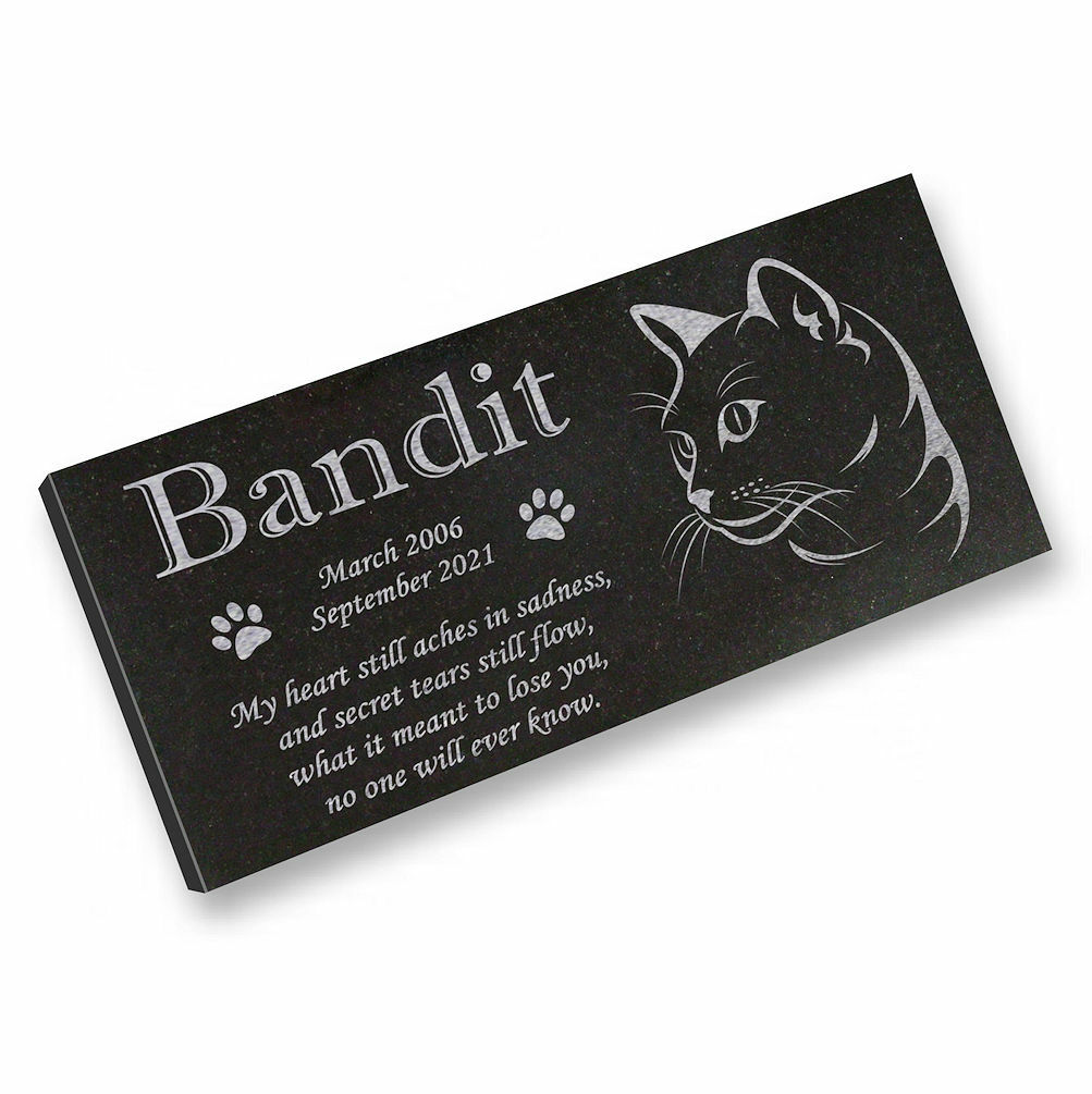 Personalized Cat Memorial – Granite Stone Pet Grave Marker – 6×12 – Bandit