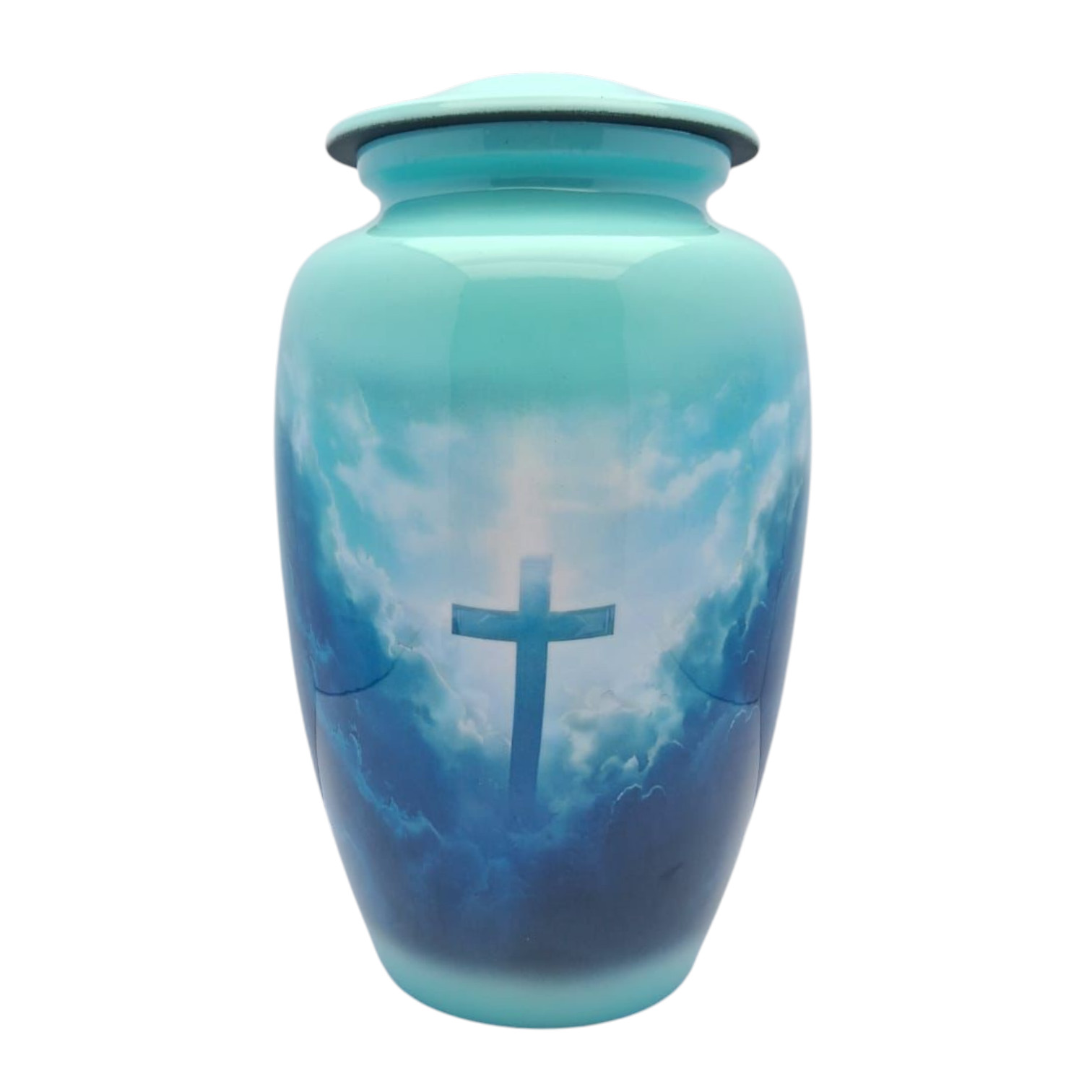 Green Christian Cremation Memorial Urn Cross Adult Funeral Ashes Urns Vase w/Bag