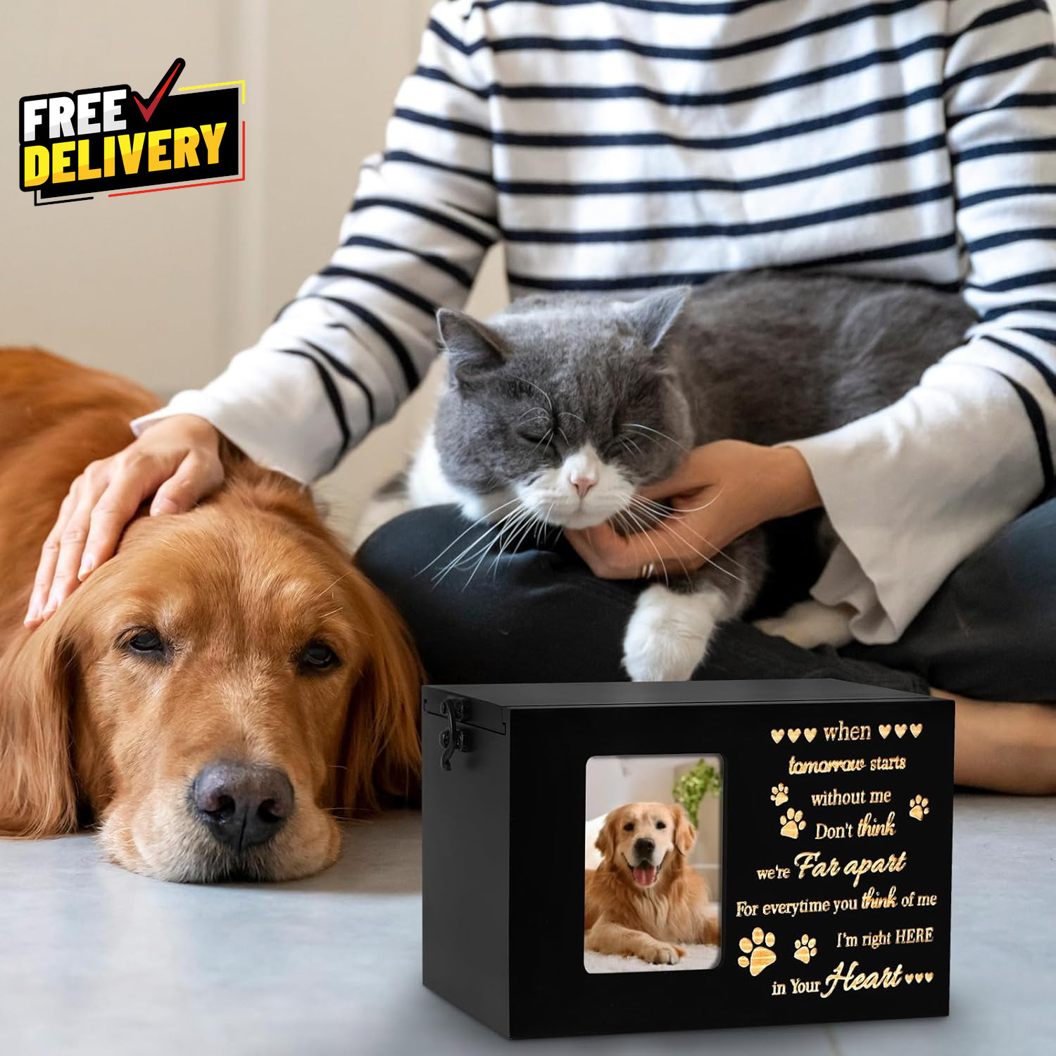 Pet Urns for Dog or Cat Ashes Wooden Funeral Cremation Urns with Photo Frame….