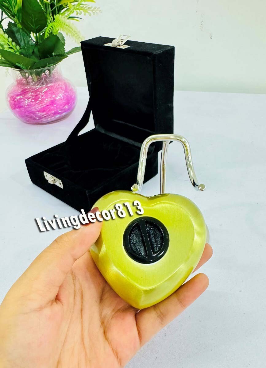 Heart Shaped Mini Urn in Yellow/ Golden / Pale Textured design for Human Ashes