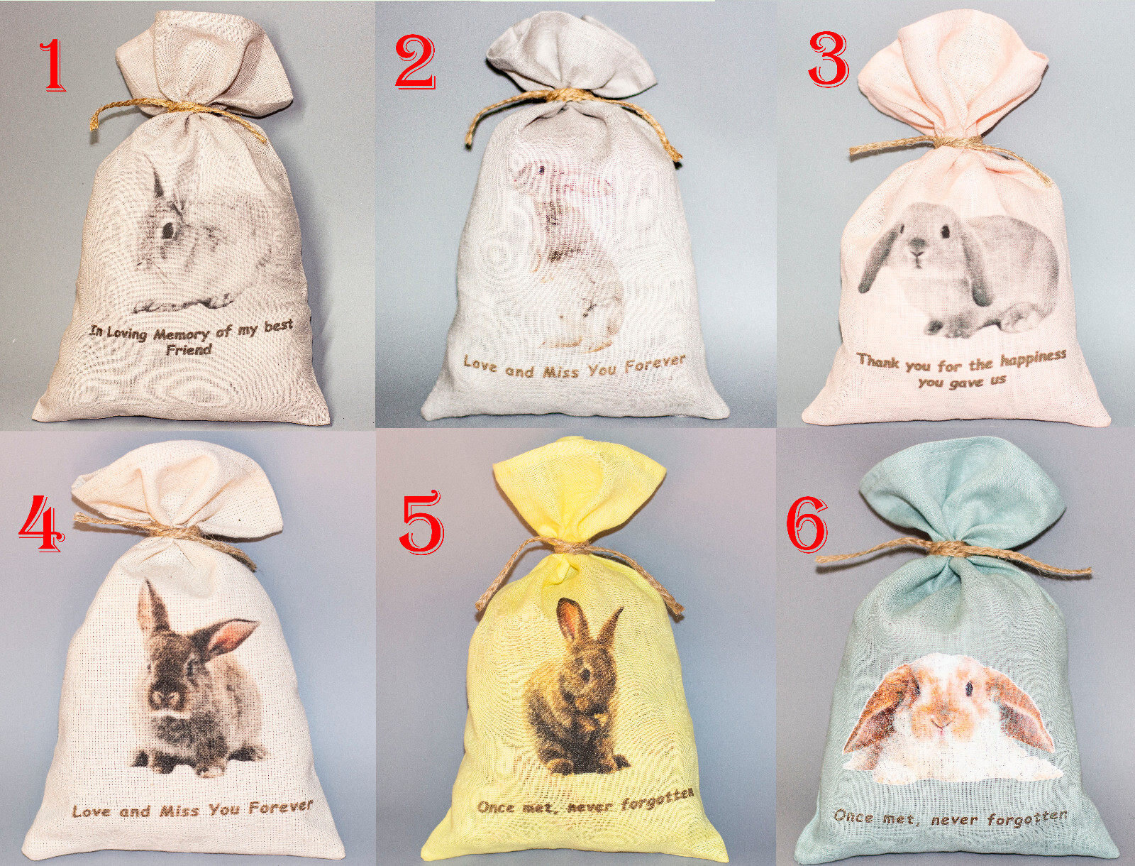 Tote Bag Bunny Rabbit Memorial Keepsake Ashes Holder Natural Fabric Pouch Easter