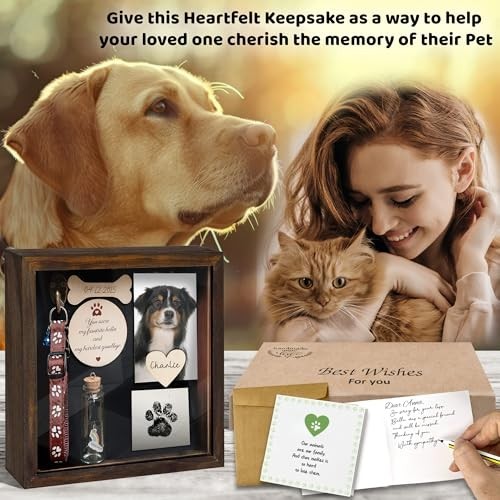 Pet Memorial Shadow Box Collar Holder Frame Paw Print Kit Gift