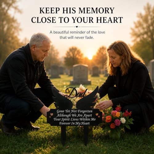 Grave Marker for – Winged Memorial Metal Cemetery Stake, Outdoor Decoration Dad