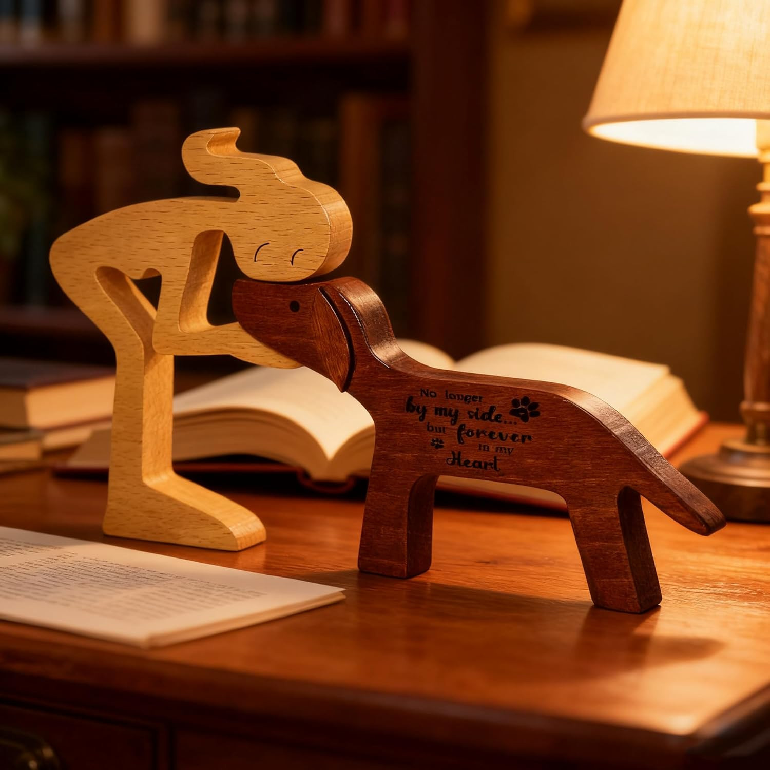 Memorial Gifts for Loss of Dog Wooden Girl & Dog Statue Sympathy Bereavement Gif