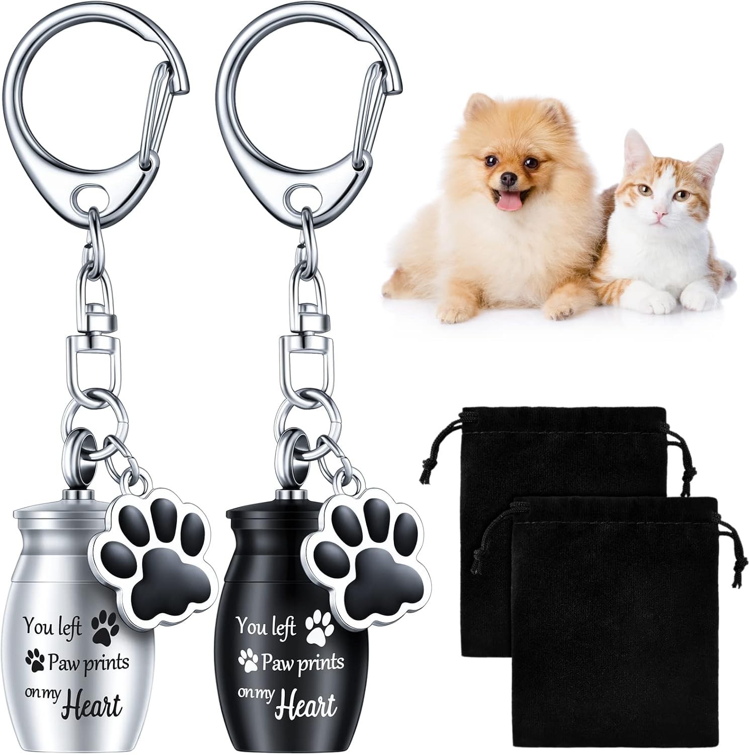 Stainless Steel Dog Urn Keychains – 2 Pcs Elegant Pet Memorial Keepsakes