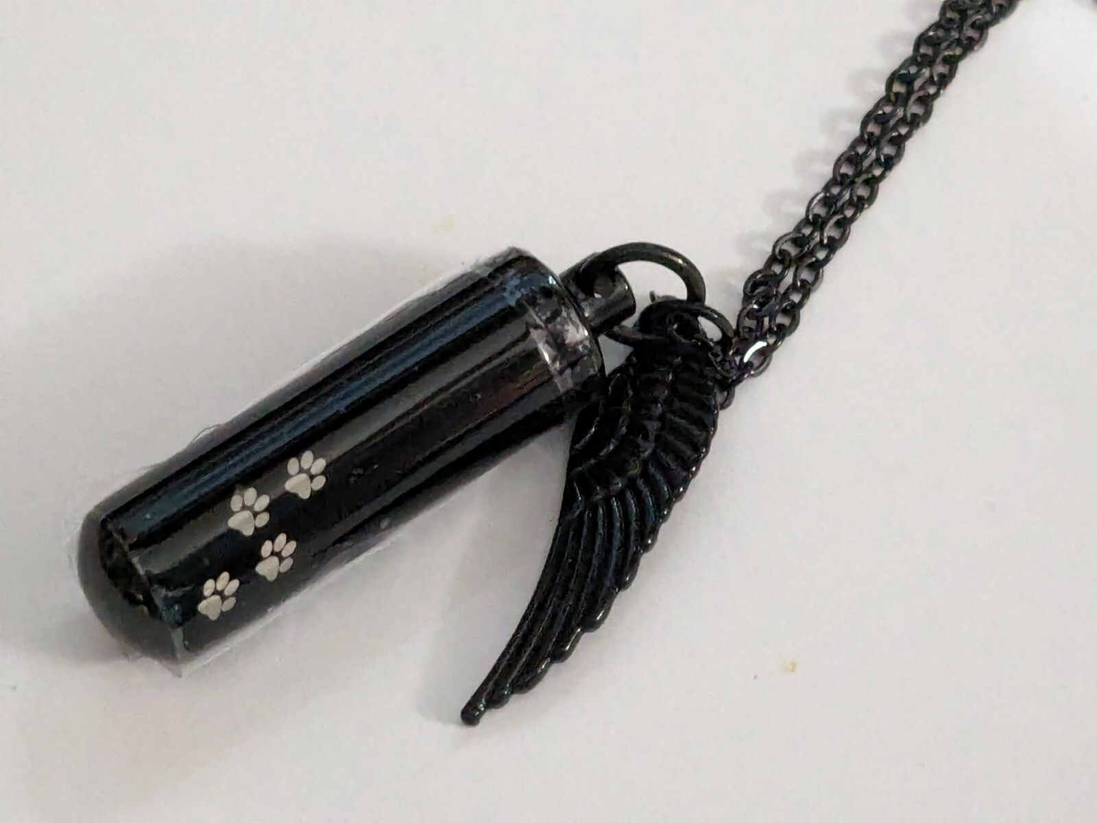 Black Angel Wing Cremation Necklace 21″ Keep Your Pet’s Memory Close w/funnel