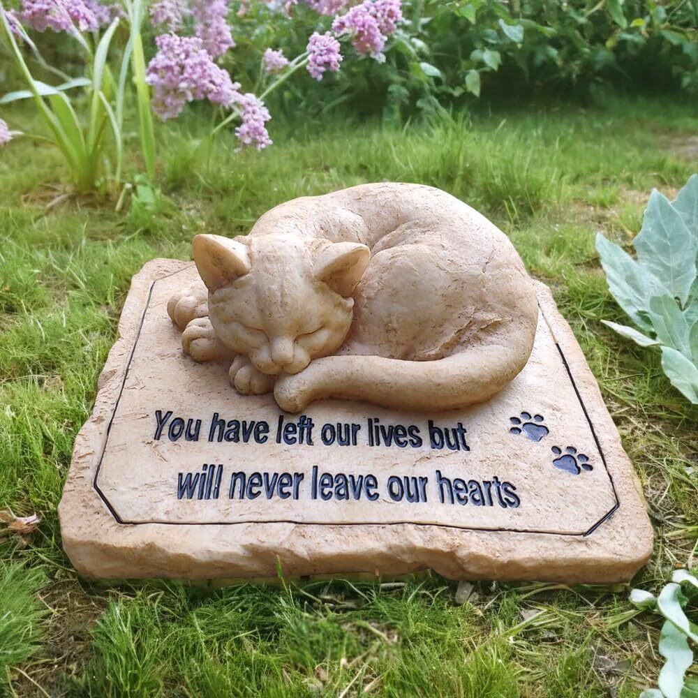 Cat Memorial Stones Grave Markers with A Sleeping Cat Statue on The Top – Cat…