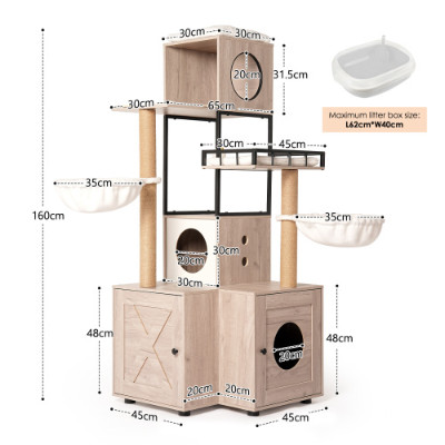 63 Multi-Functional Cat Tree With Litter Box – Includes Removable Washable Cushi