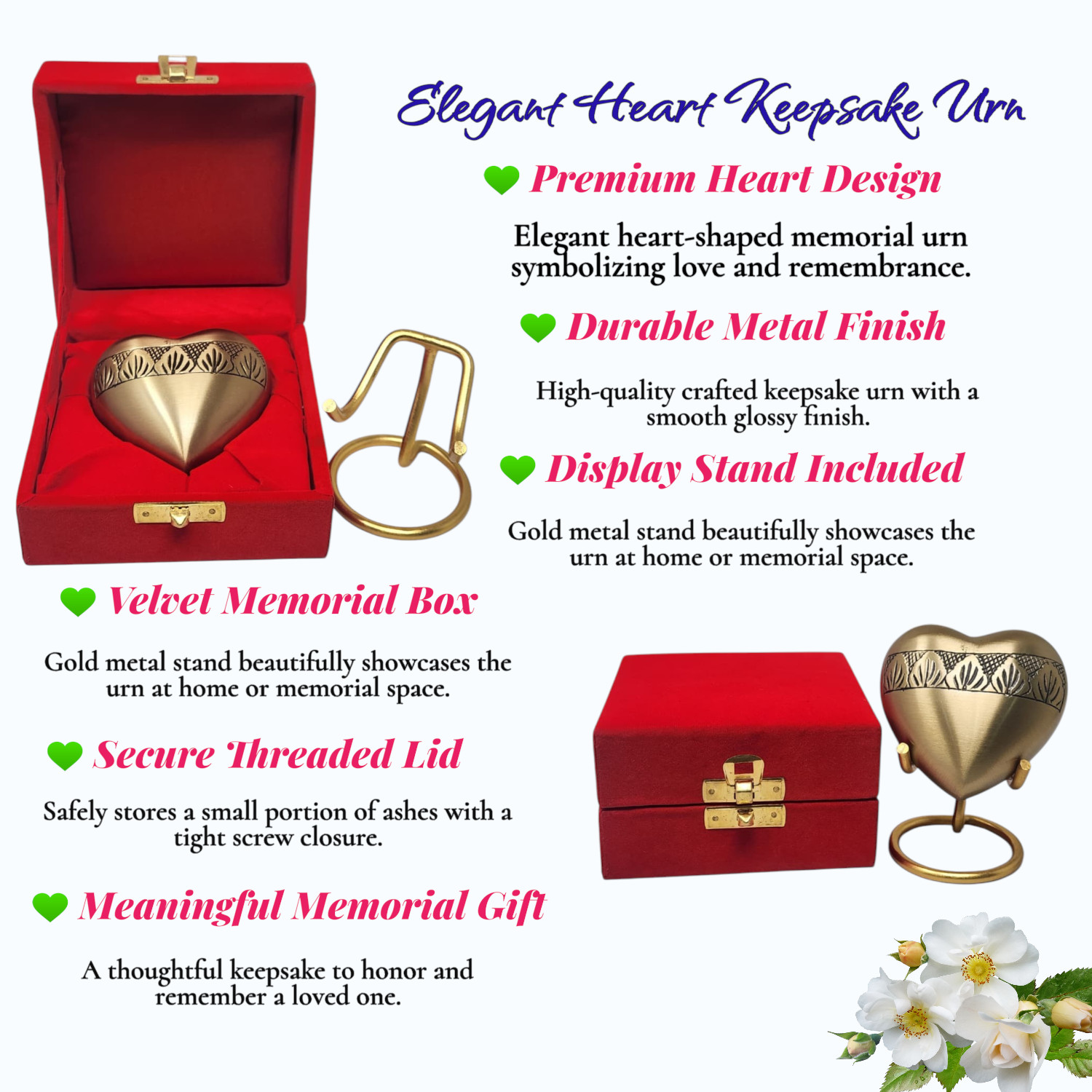 Mini Cremation Heart Urn Personalized for Ashes with Stand Gift Box